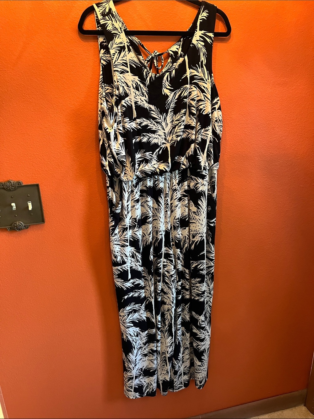 Black & White Tropical Print Maxi Pantsuit